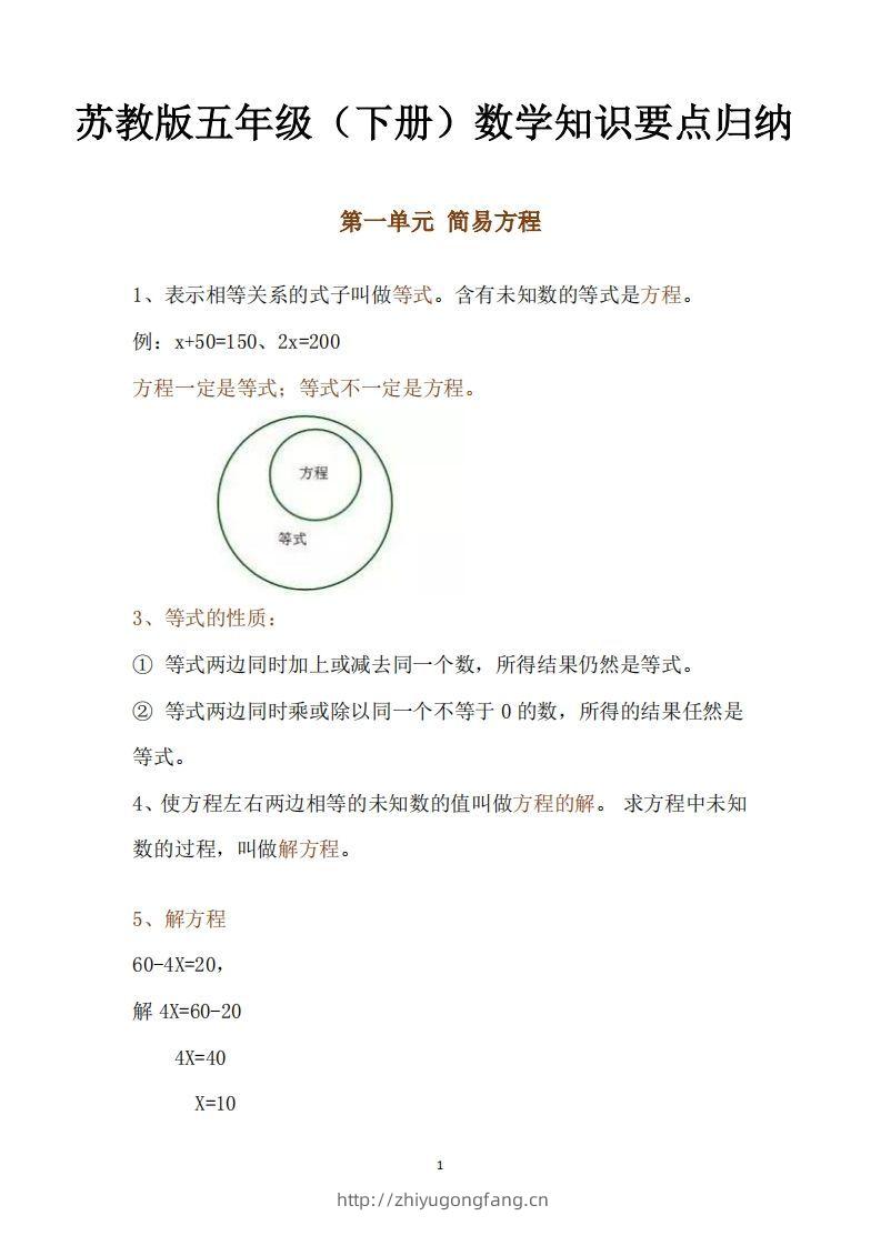 五下数学：苏教版数学知识点-学习资料站