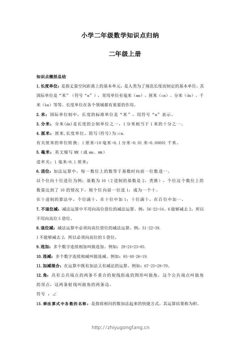 【数学】小学二年级上册数学知识点归纳-学习资料站