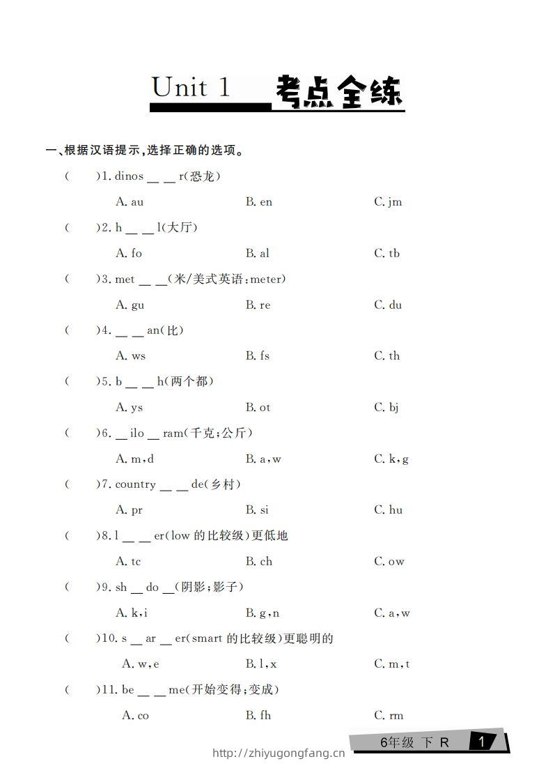 六下英语复习《考点全练》人教PEP版-学习资料站