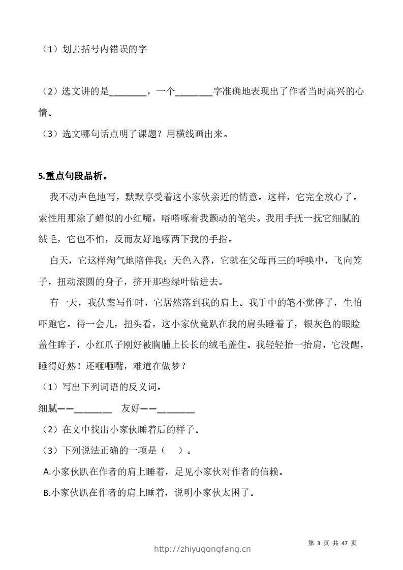 图片[3]-五上语文：阅读专项训练习题50道-学习资料站