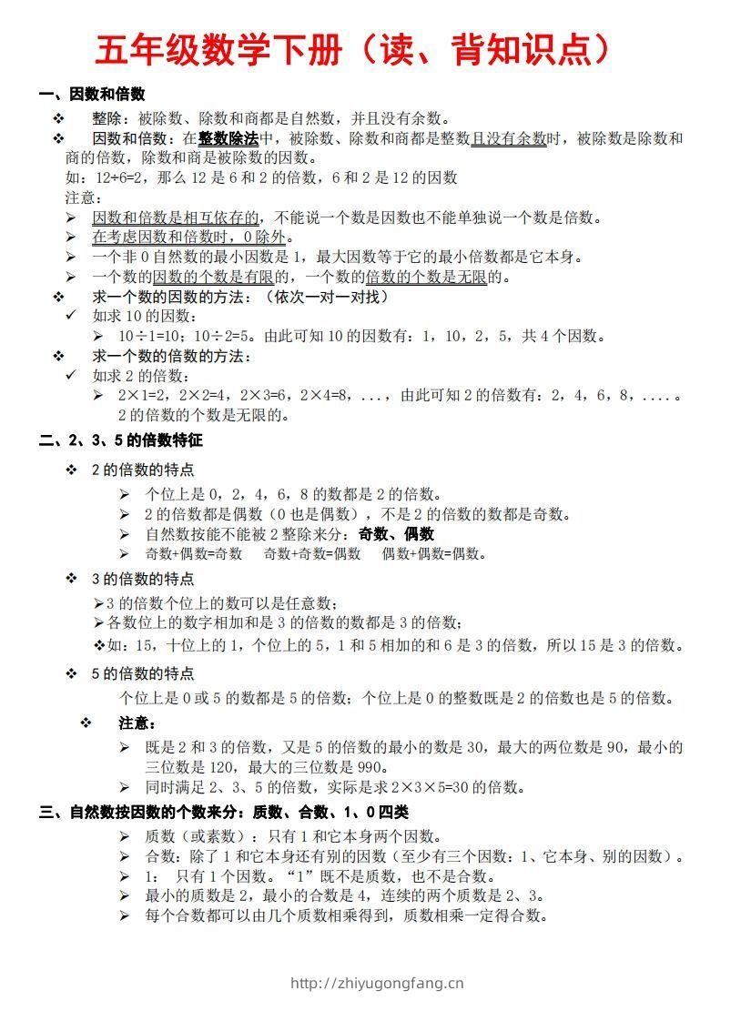 五下数学：知识点读背（通用）-学习资料站