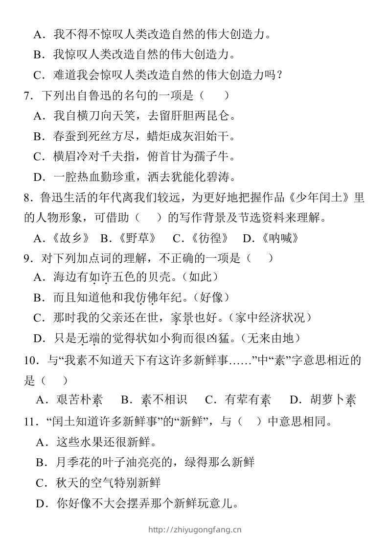 图片[2]-【期末选择题专题训练】六上语文-学习资料站