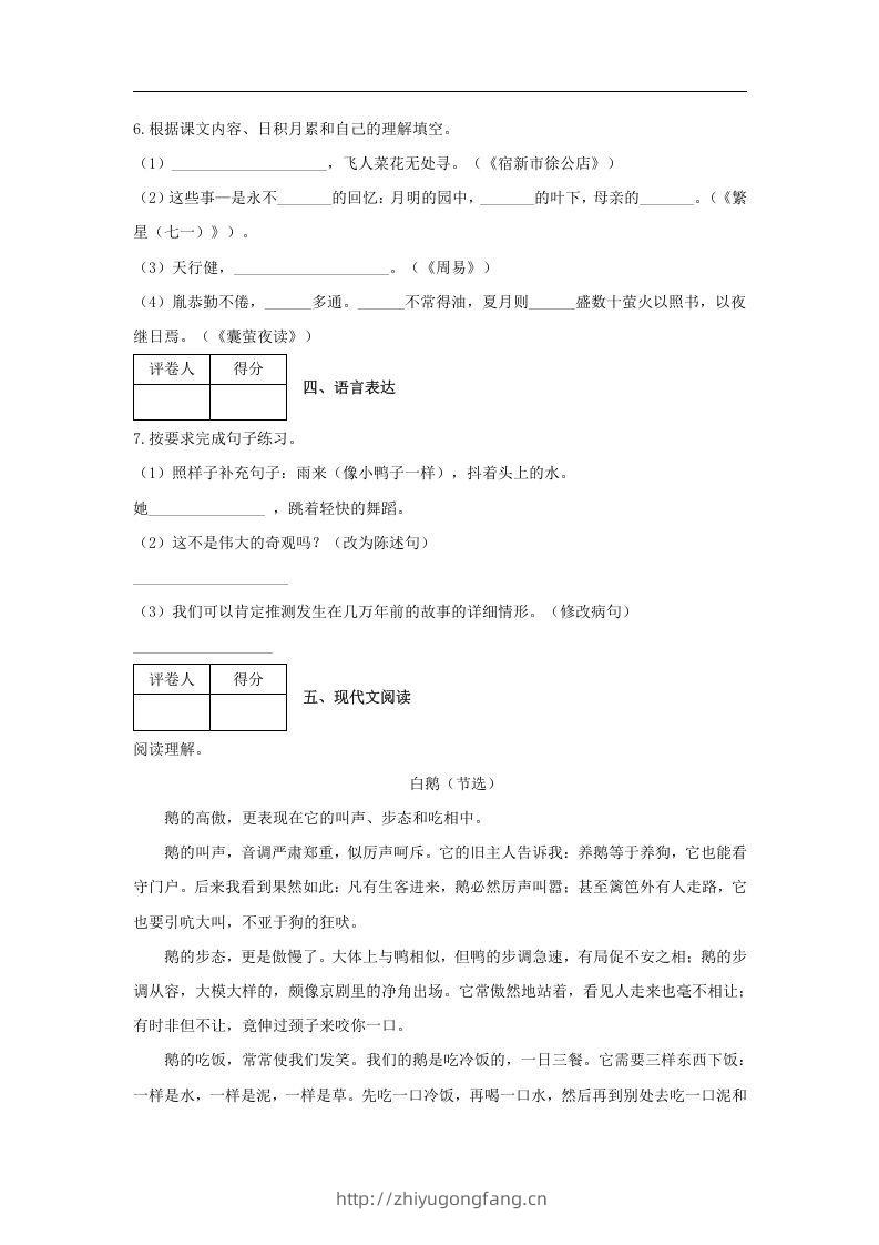 图片[2]-2019-2020学年江西省吉安市吉安县四年级下学期期末语文真题及答案(Word版)-学习资料站