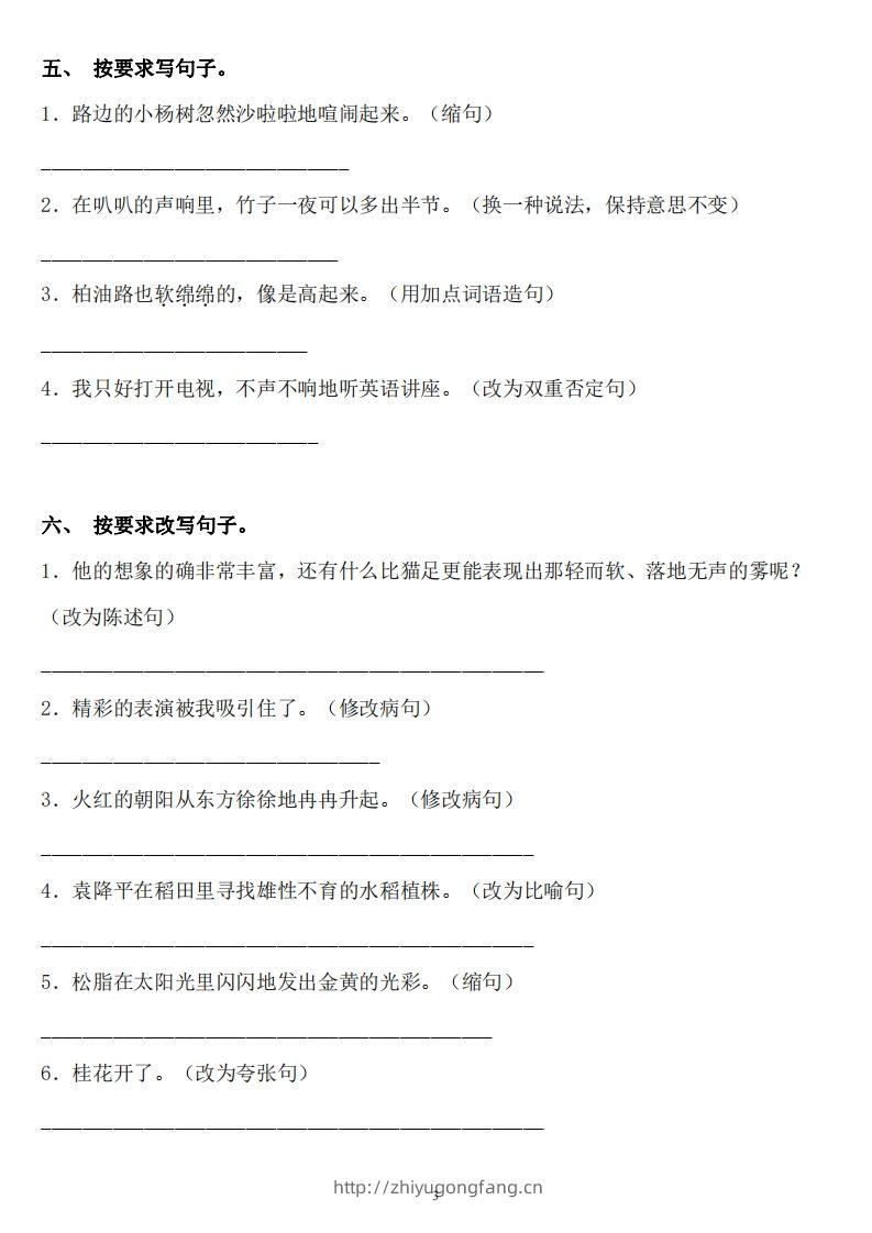 图片[3]-六年级语文下册：《句子》专项+答案，修改病句、扩写、改写、仿写-学习资料站