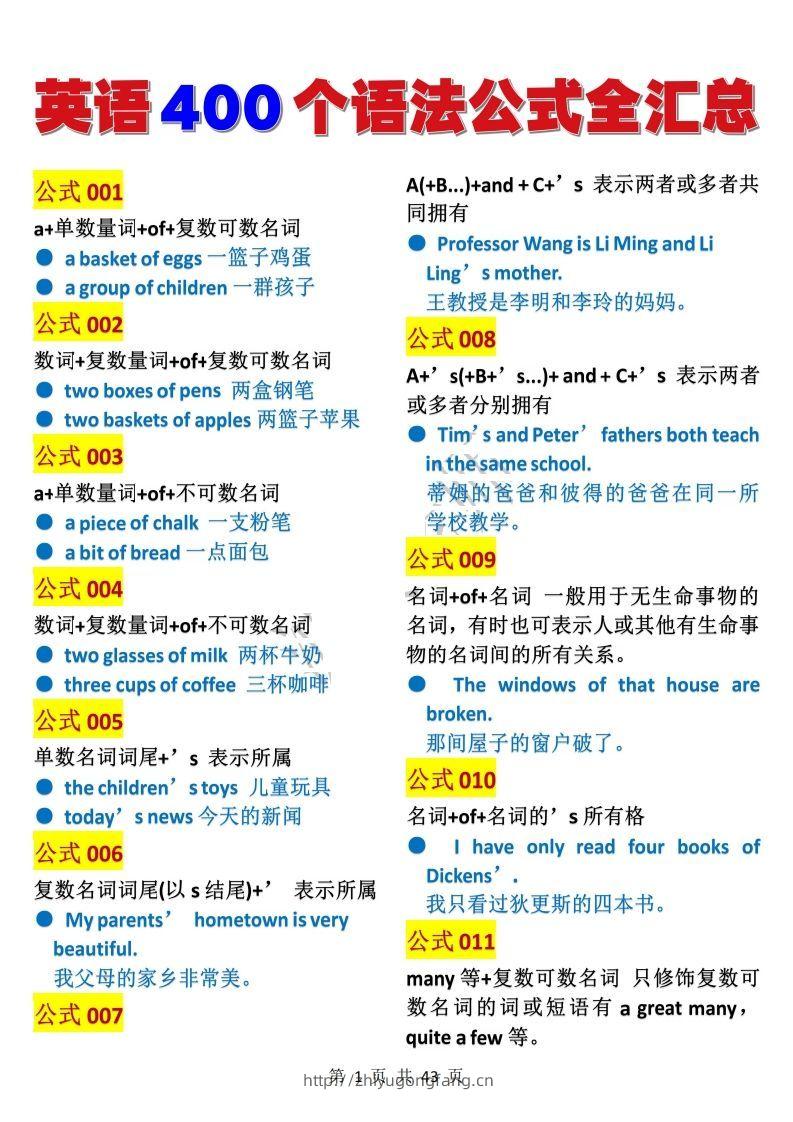 英语400个语法公式全汇总(1)-学习资料站