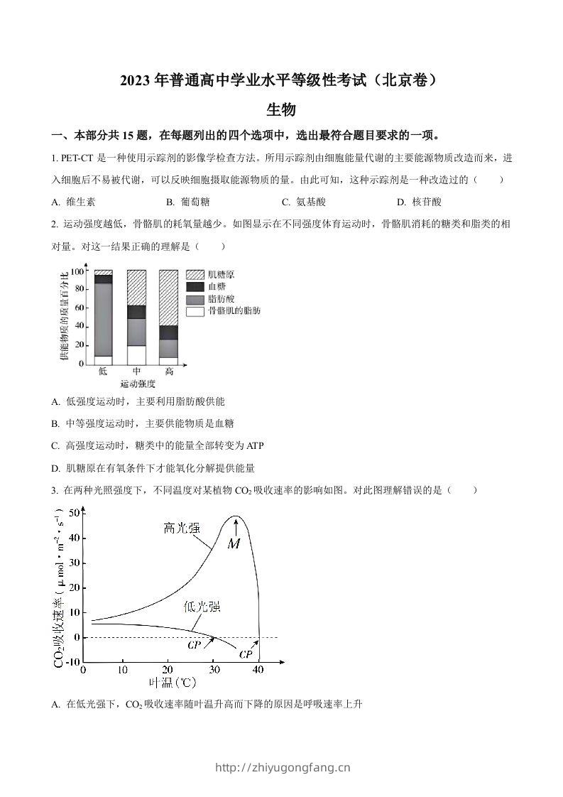 2023年高考生物试卷（北京）（空白卷）-学习资料站