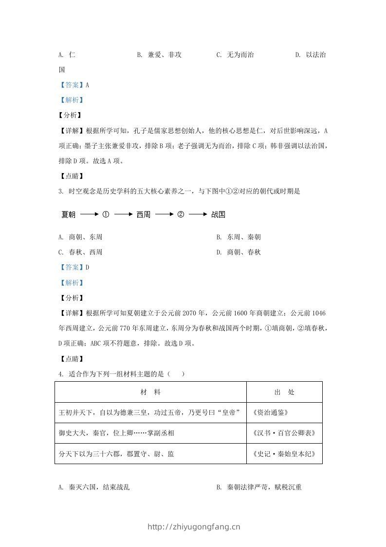 图片[2]-2021-2022学年山东省济南东南片区九年级上学期历史期末试题及答案(Word版)-学习资料站