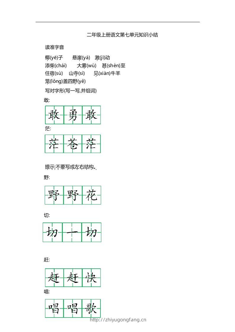 二上语文第七单元知识重点-学习资料站