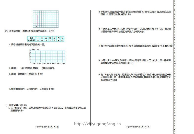 图片[2]-四上人教版数学【期末真题测试卷.1】-学习资料站