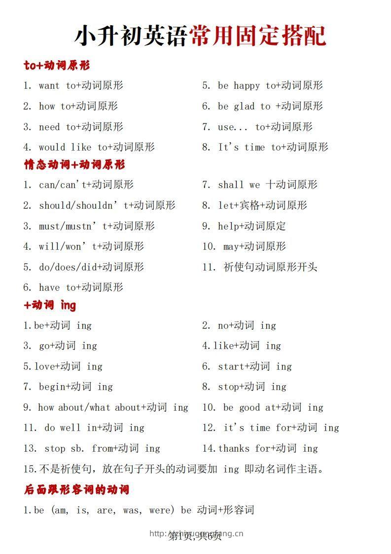 小升初英语常用固定搭配总结-学习资料站