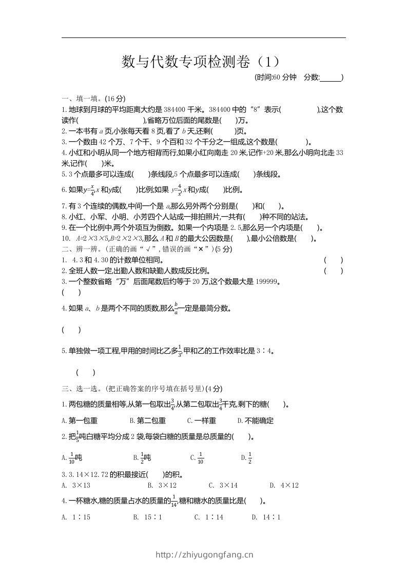 六下青岛63版数学期末数与代数专项检测卷（1）-学习资料站