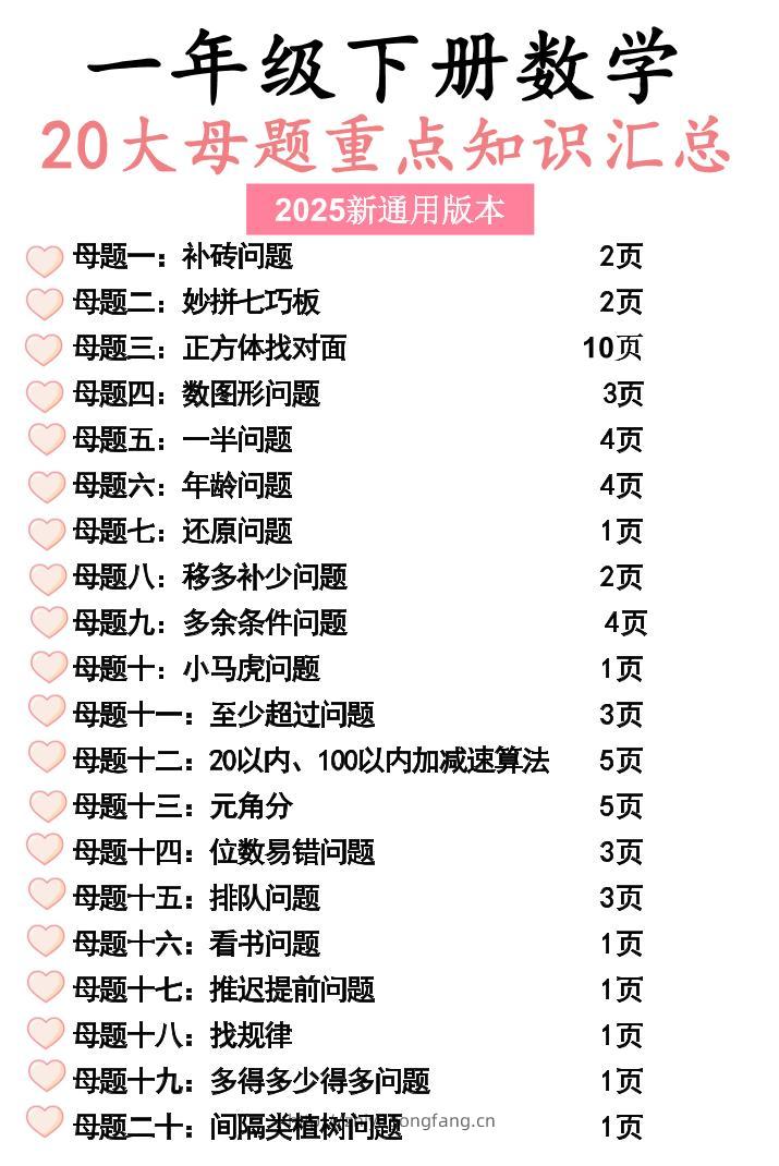 一年级下册数学20大母题重点知识汇总58页-学习资料站