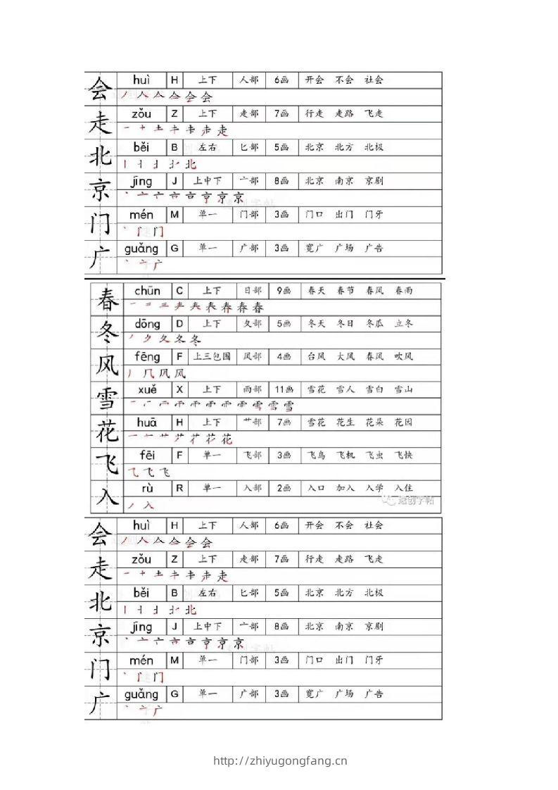 一年级下册生字笔画笔顺部首贴-学习资料站