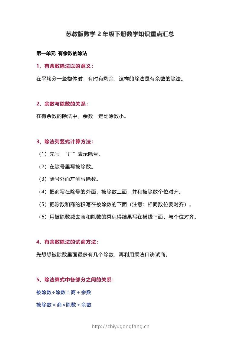 苏教版数学2年级下册数学知识点-学习资料站