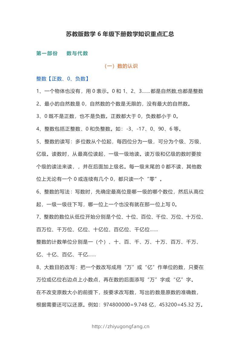 苏教版数学6年级下册数学知识点-学习资料站