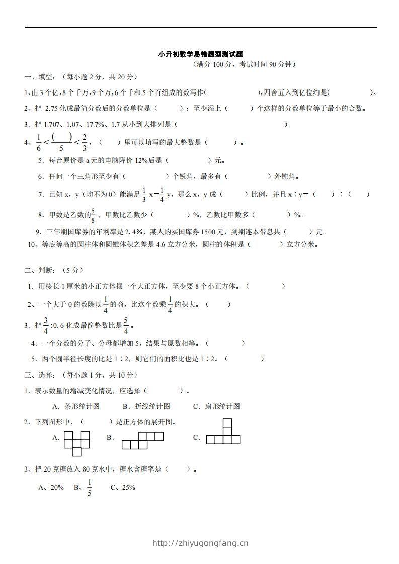 六（下）小升初名校数学（易错题型测试题）-学习资料站