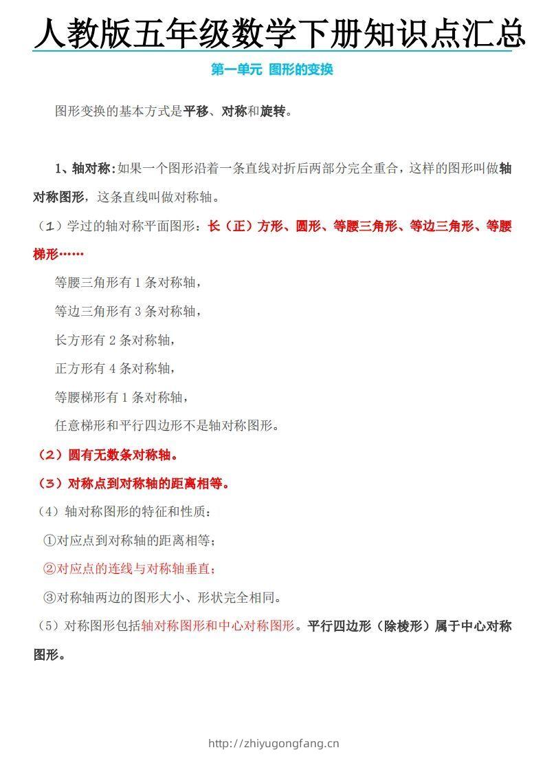 五下数学：人教版数学知识点-学习资料站