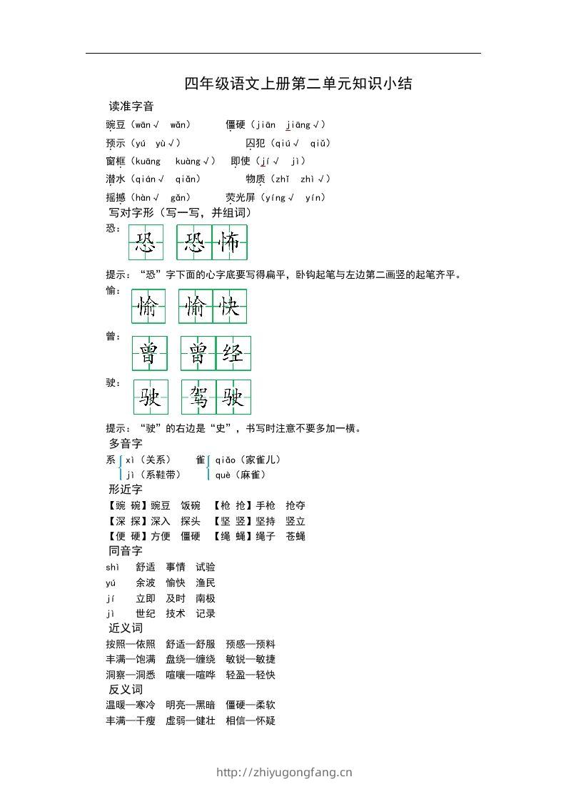 四（上）语文第二单元知识重点-学习资料站