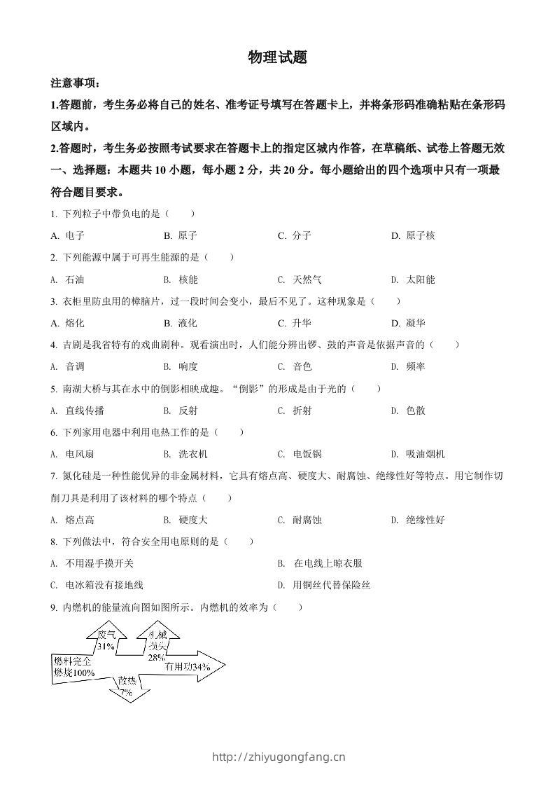 2022年吉林省长春市中考物理试题（空白卷）-学习资料站