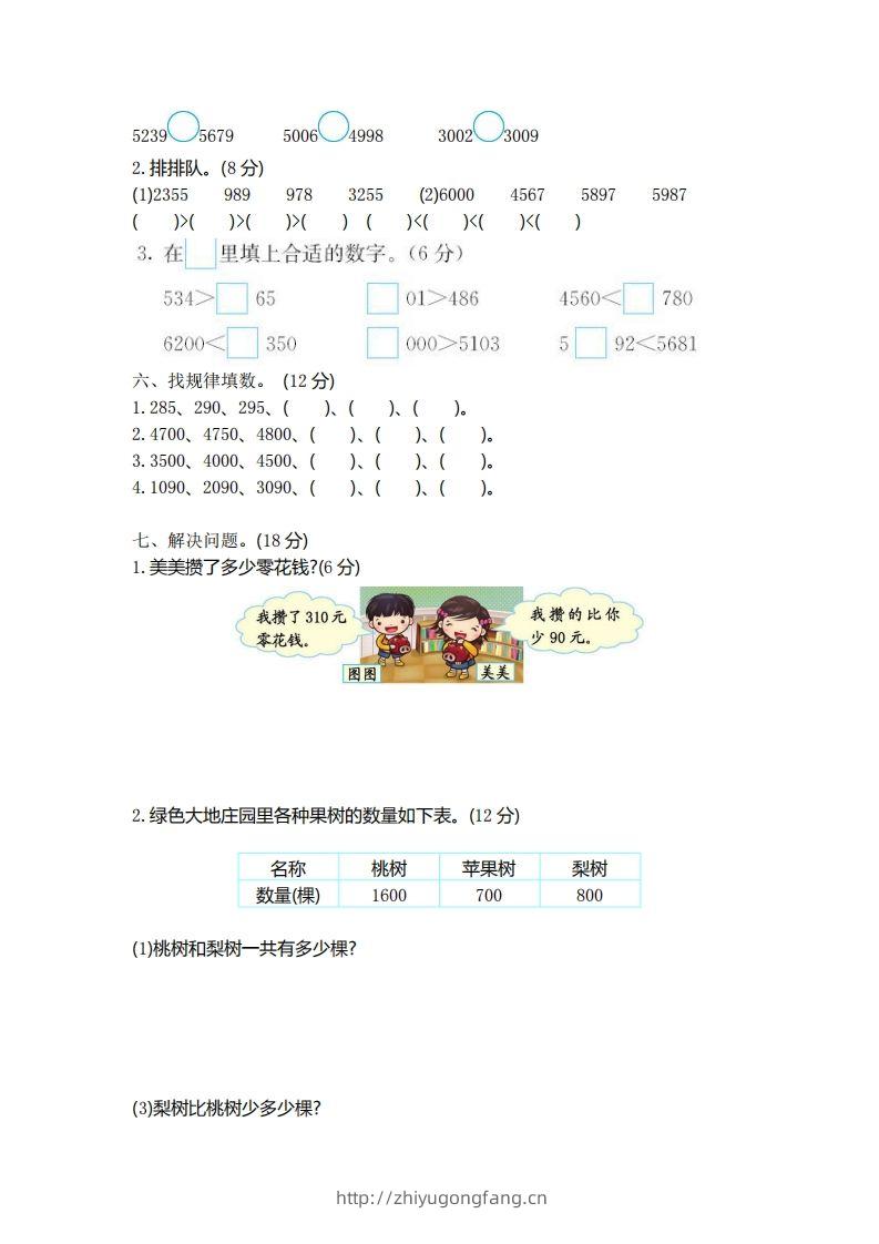图片[2]-二（下）青岛版数学第一单元检测卷.1（54制）-学习资料站