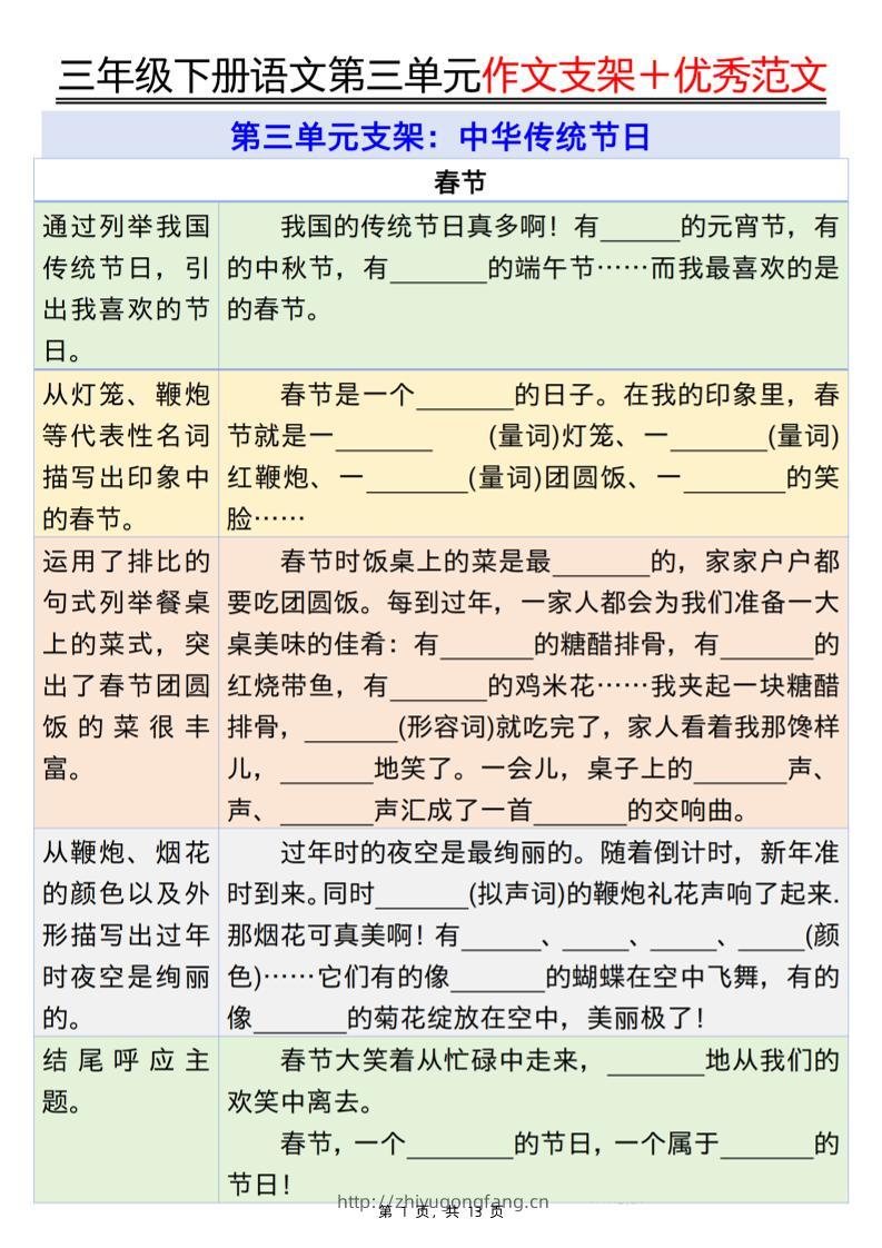 三下语文第三单元作文支架＋优秀范文13页-学习资料站