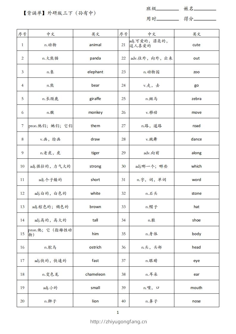 【背诵单】外研版三下英语-学习资料站