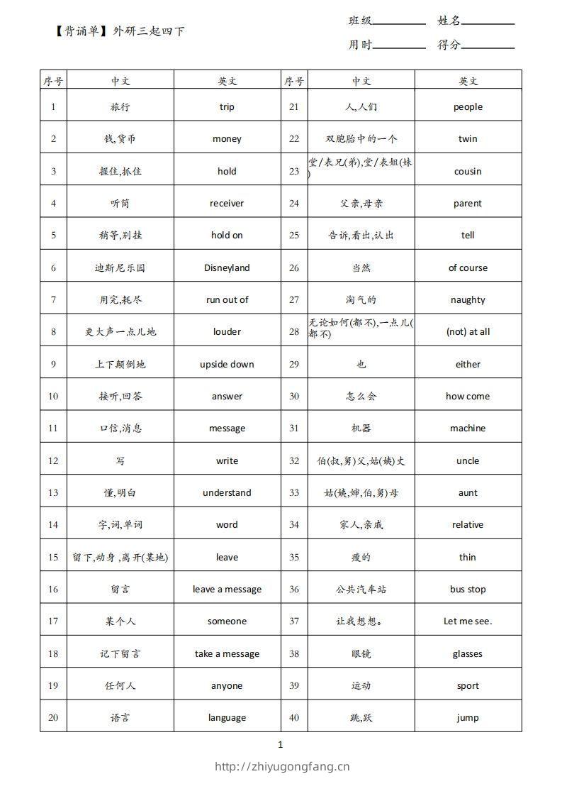 【背诵单】外研三起四下英语-学习资料站