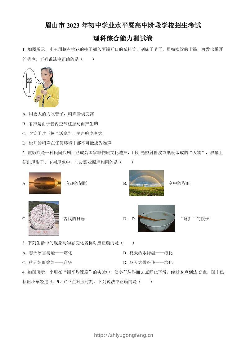 2023年四川省眉山市中考理综物理试题（空白卷）-学习资料站