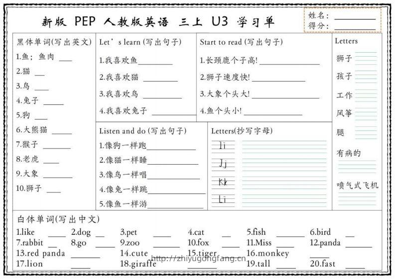 图片[3]-【新版人教PEP】三上英语学习单-学习资料站