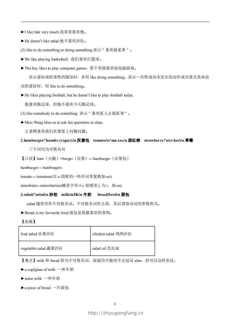 图片[2]-人教版英语七年级上Unit6Doyoulikebananas知识点-学习资料站