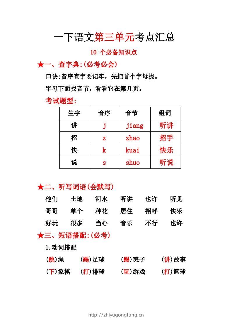 一下语文第三单元10个必备知识点-学习资料站
