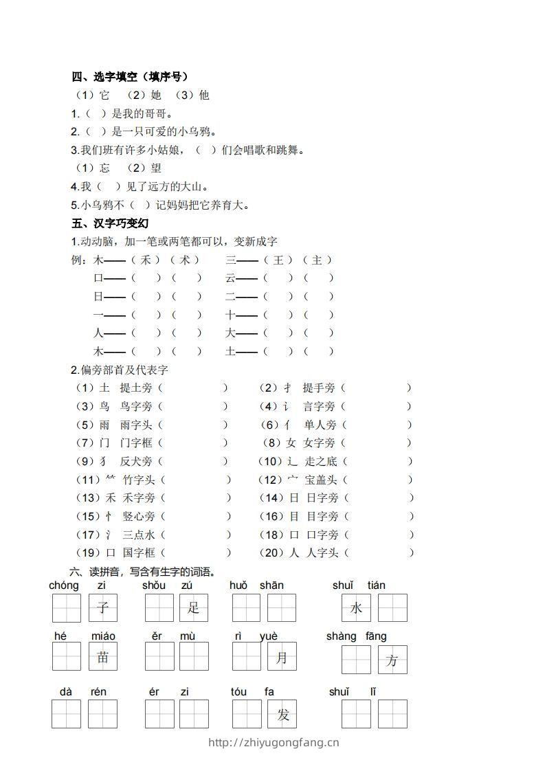 图片[2]-一上语文生字专项练习-学习资料站