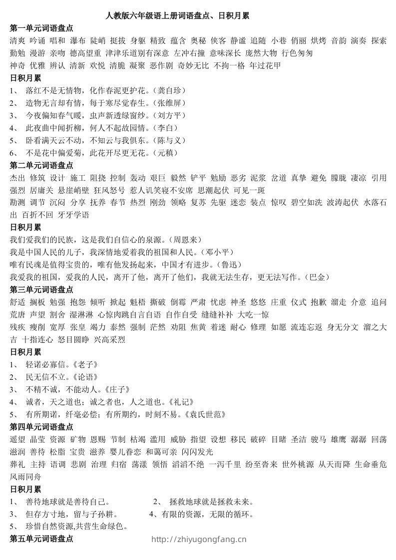 六年级语文上日积月累-学习资料站