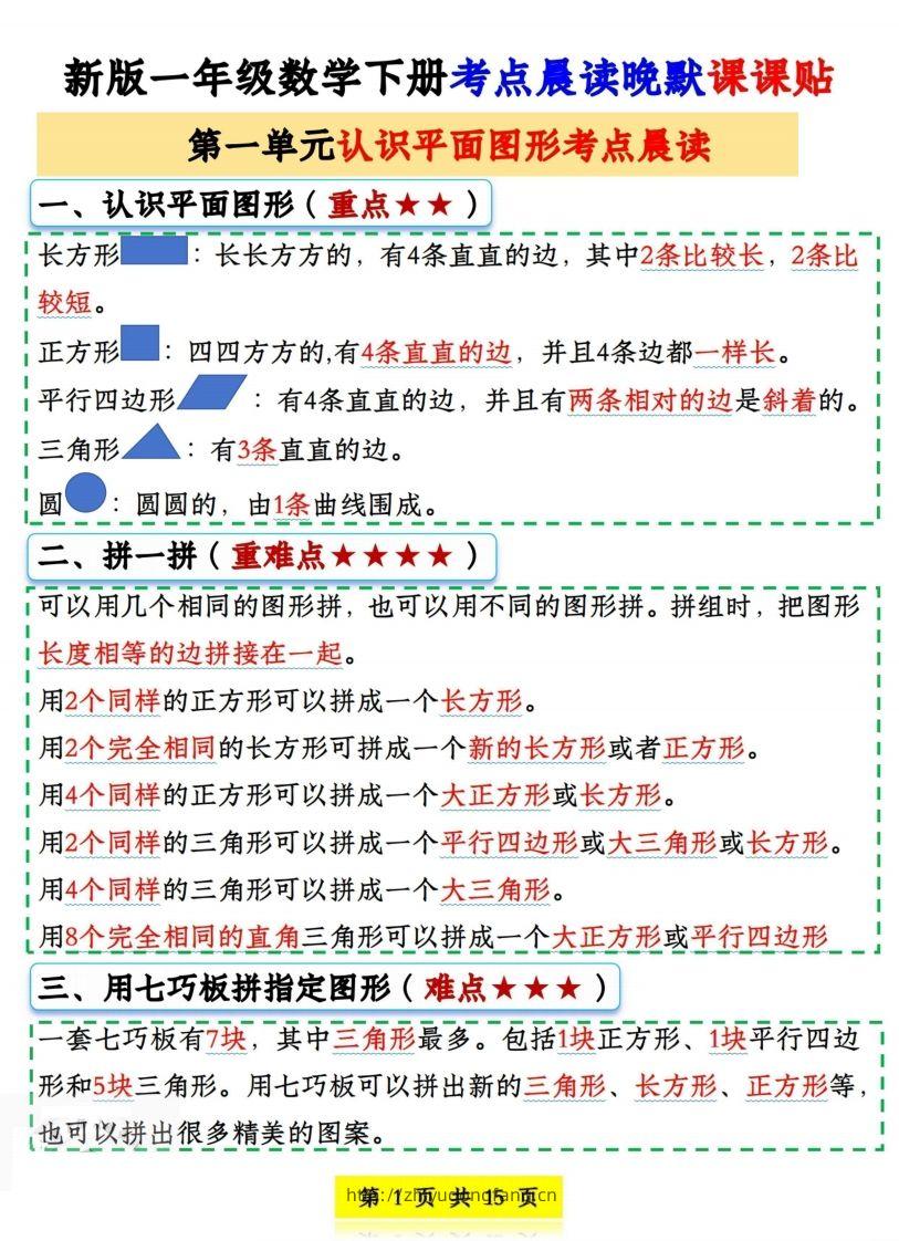 一下数学《晨读晚默课课贴》-学习资料站