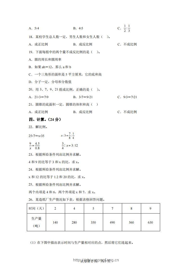 图片[2]-青岛63版数学六年级下册第三单元《啤酒生产中的数学——比例》单元测试卷-学习资料站