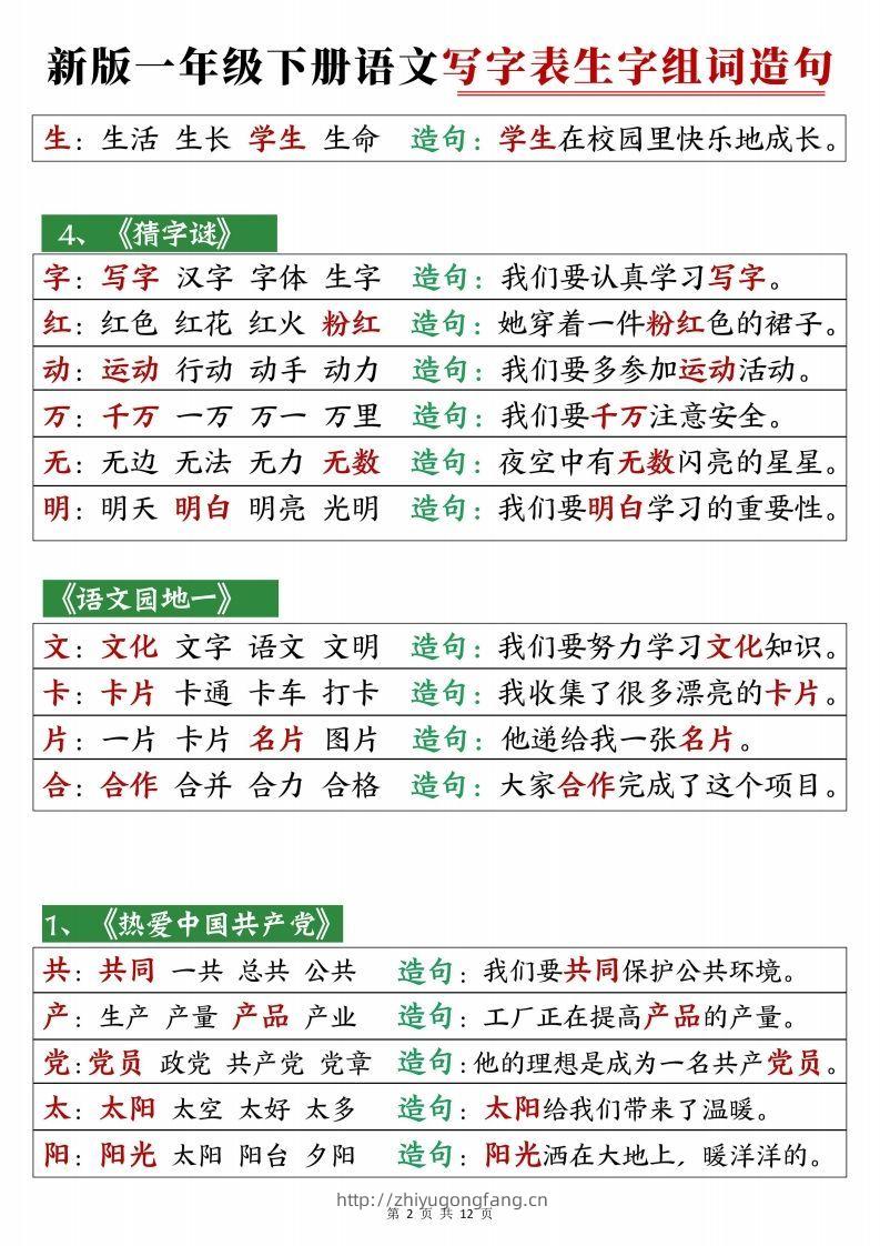 图片[2]-2472【25春新一下语文写字表生字组词造句12页-学习资料站