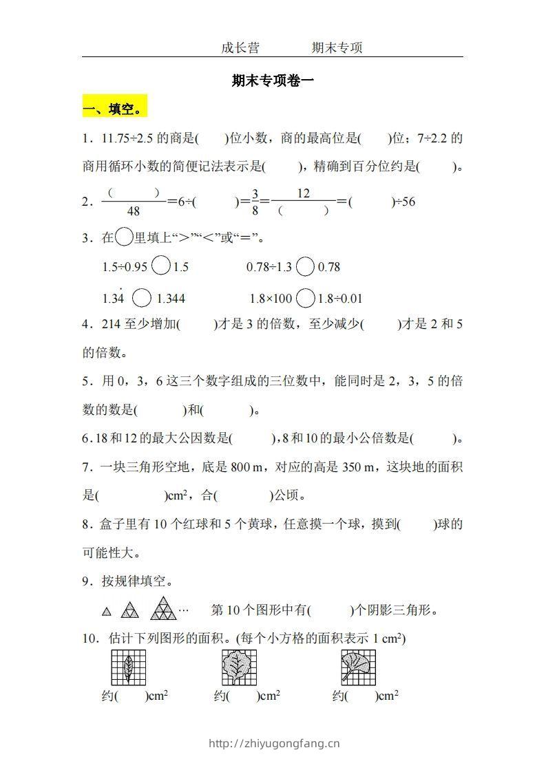 五上北师版数学【期末专项卷（空白）】-学习资料站