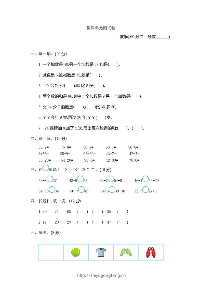 一下青岛版数学第四单元测试卷1（54制）-学习资料站