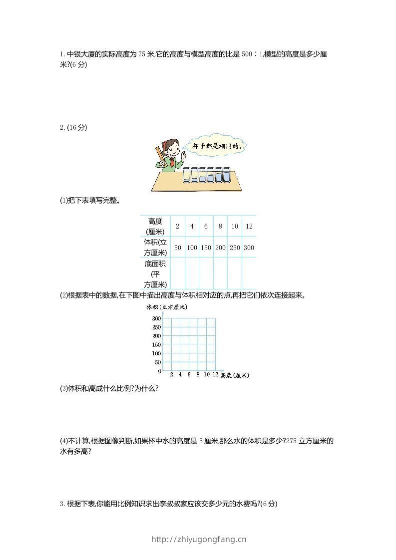 图片[2]-六下青岛63版数学第三单元检测卷-1-学习资料站