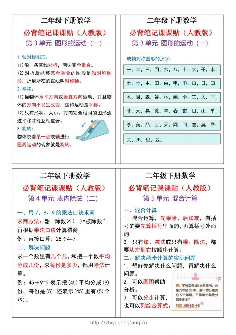 图片[2]-二下数学必背笔记课课贴13条（人教版）4页-学习资料站