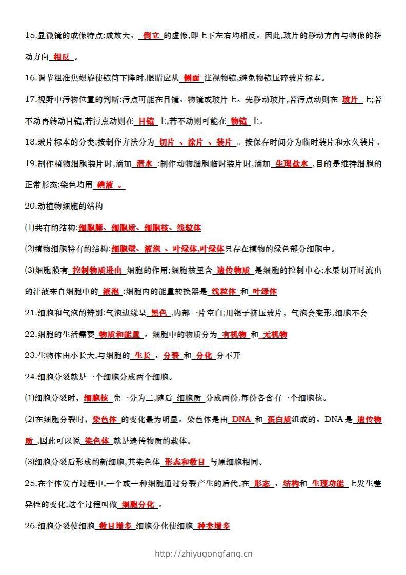 图片[2]-七上生物全册知识点填空72题（答案）-学习资料站
