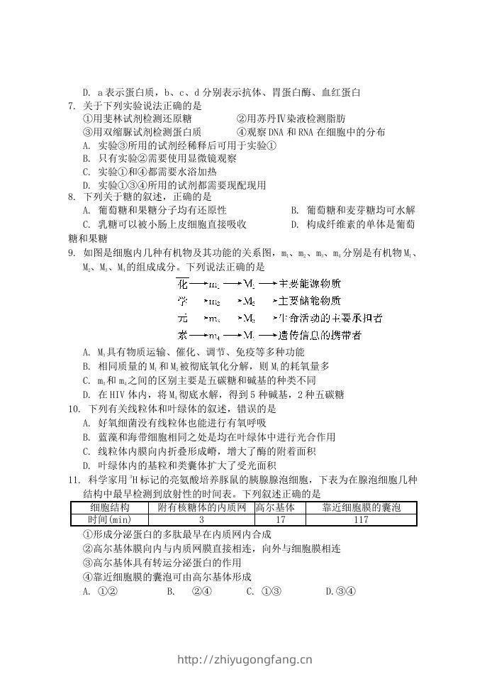 图片[2]-2019-2020年福建省南平市浦城县高一生物上学期期中试卷及答案(Word版)-学习资料站