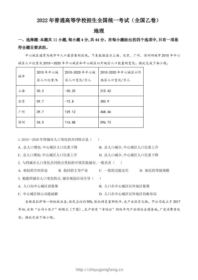 2022年高考地理试卷（全国乙卷）（空白卷）-学习资料站