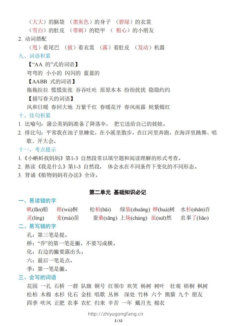 图片[2]-二年级上册语文：单元《基础知识必记》-学习资料站