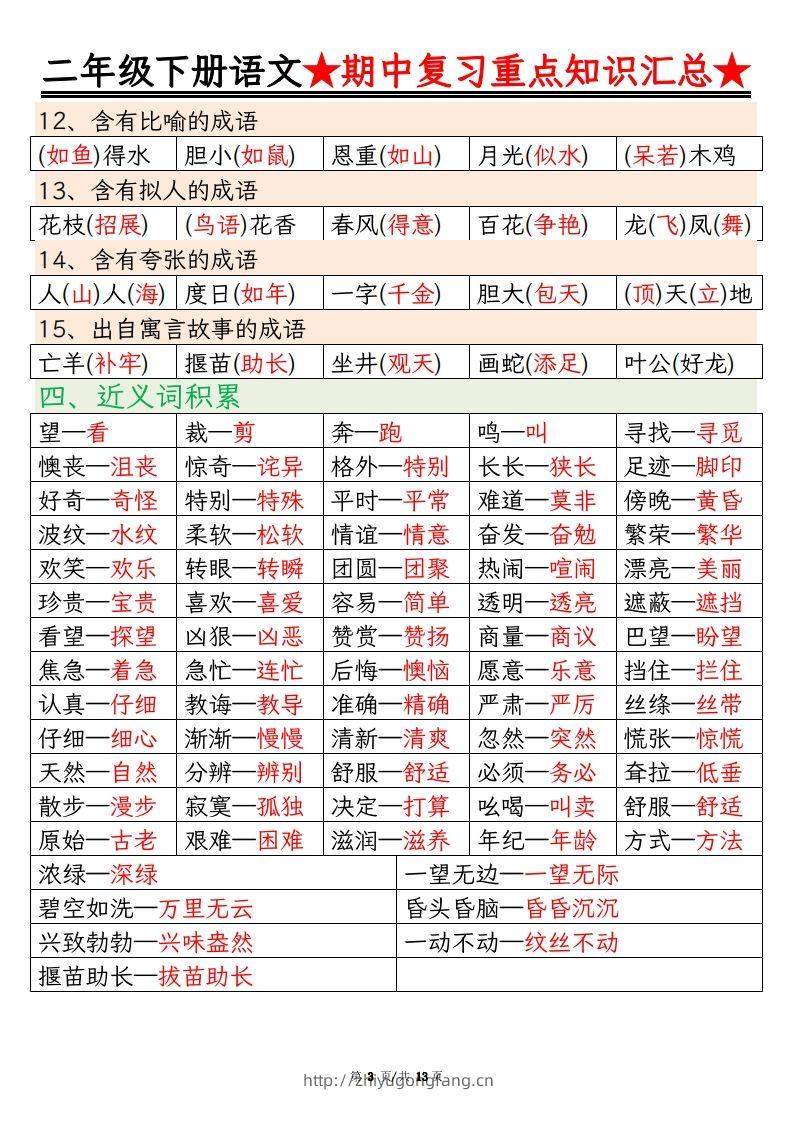 图片[3]-【期中重点知识汇总】二下语文-学习资料站