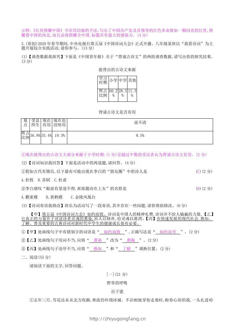 图片[2]-2020-2021学年部编版八年级语文上册第三单元检测试卷及答案(Word版)-学习资料站