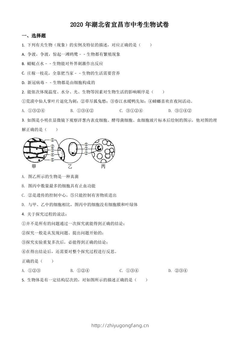 湖北省宜昌市2020年中考生物试题（空白卷）-学习资料站
