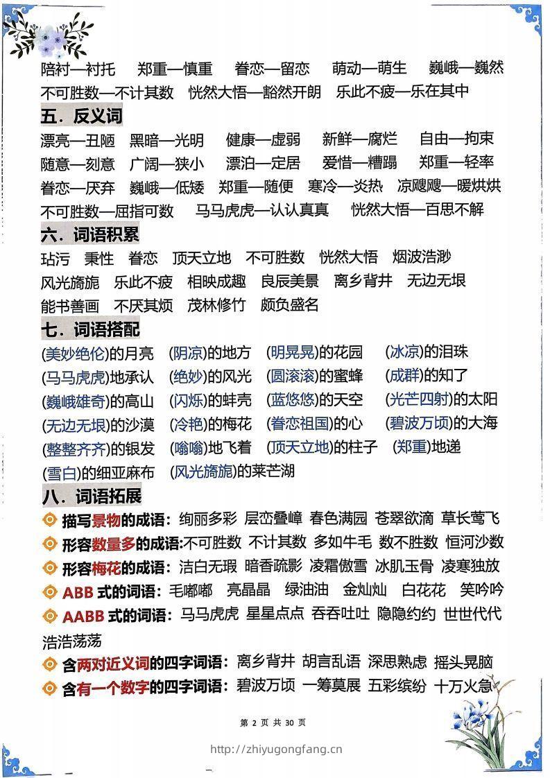 图片[2]-【知识点】五下语文1-8单元学霸重点知识梳理30页-学习资料站