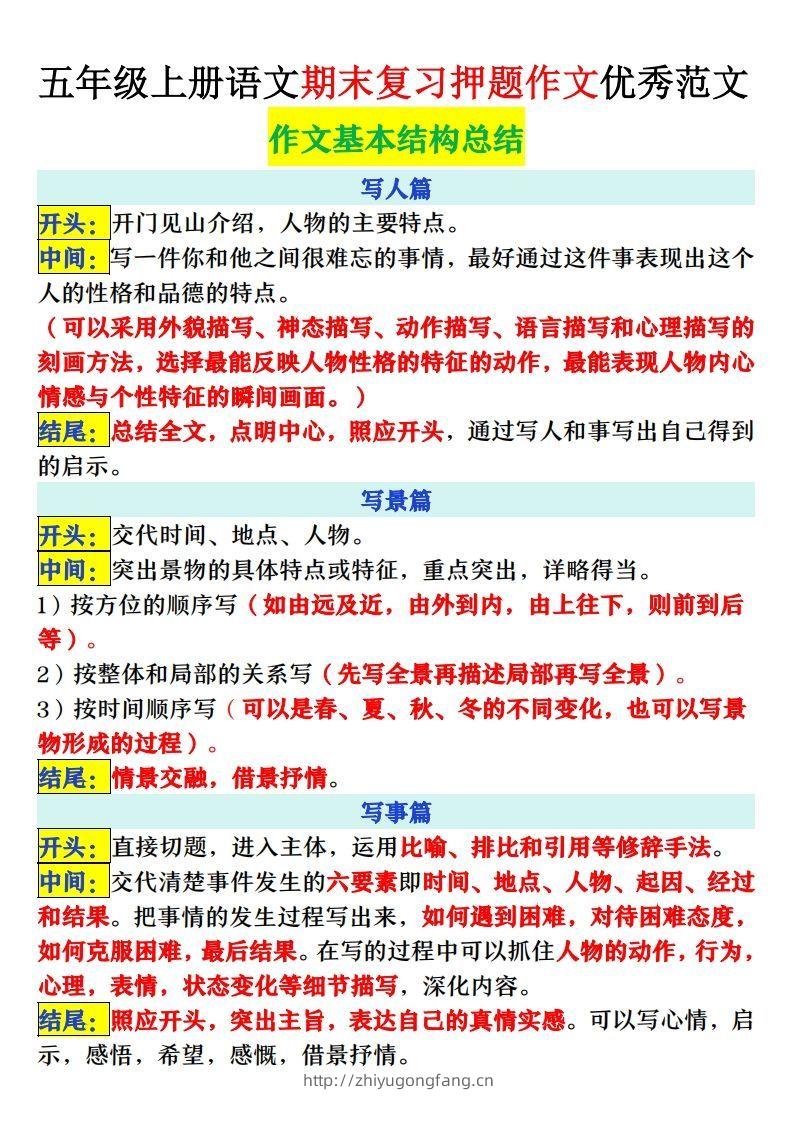 图片[2]-【期末复习押题作文优秀范文】五上语文-学习资料站