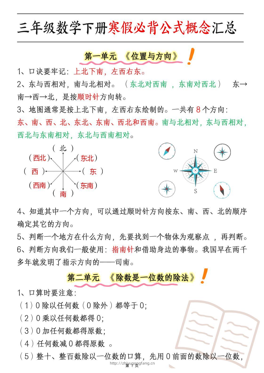 三下数学寒假必背公式概念汇总6页-学习资料站